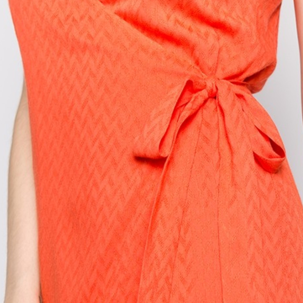 spring summer Boho Coral v-neckline wrao dress vacation cruise - Picture 4 of 4